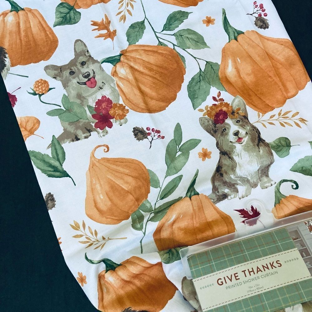 Fall Autumn Dogs Pumpkin Patch Fabric Shower Curtain